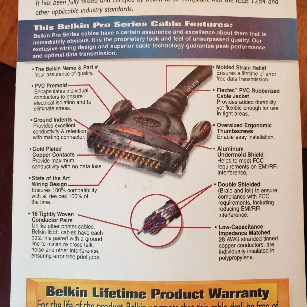 Belkin Pro Series‎ 6' IEEE 1284 Printer Cable DB25 Male/Centronics 36 B Male